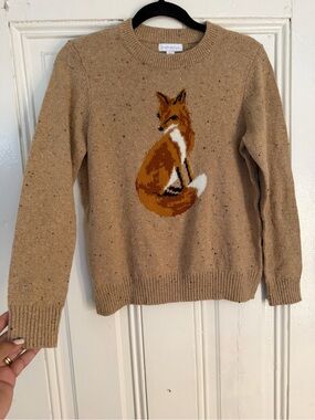 Charter Club Women's Tan Fox Intarsia Crewneck Sweater size PM nwot